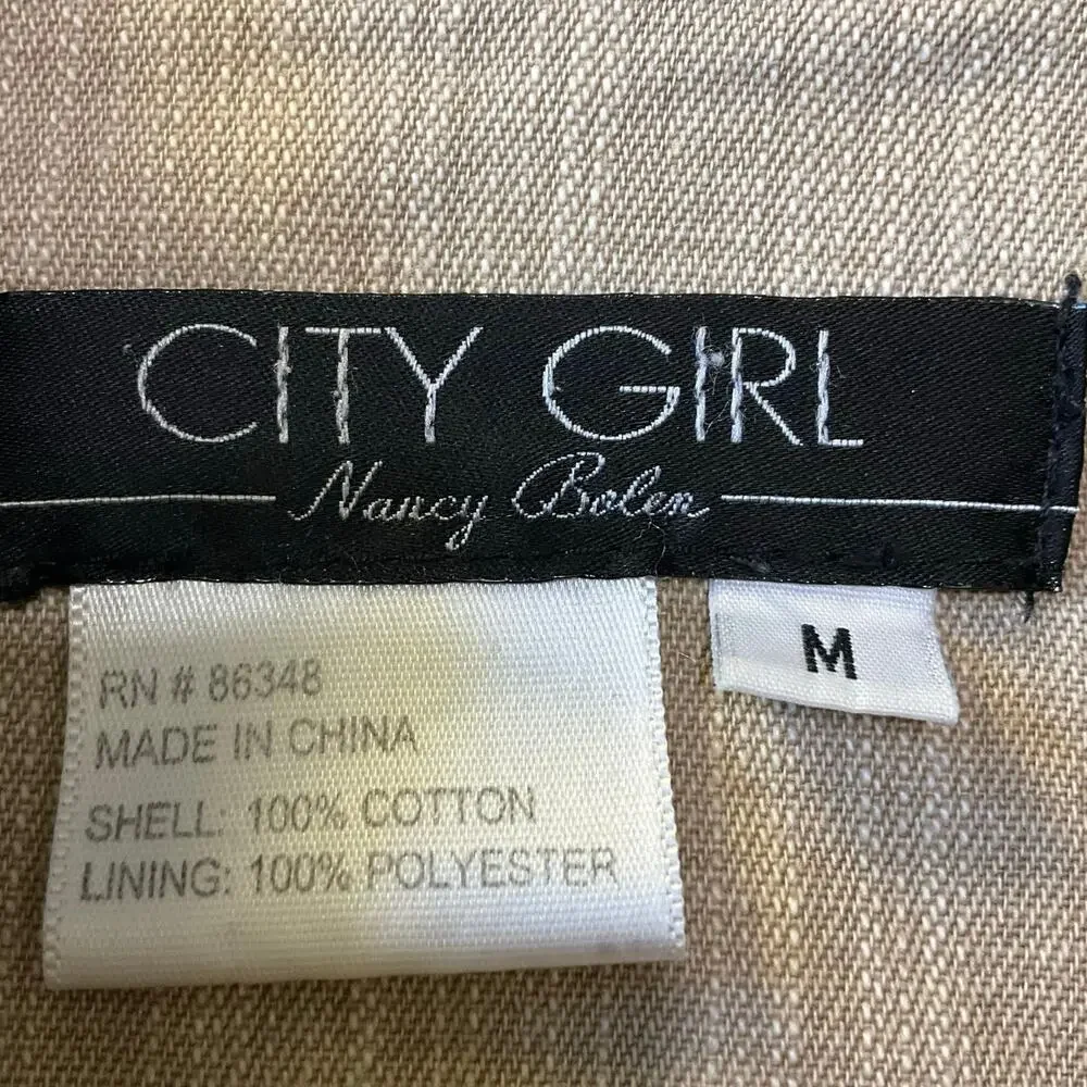 Nancy Bolen City Girl Beaded Embellished Khaki Button Front Denim Jacket Size M - Picture 5 of 8